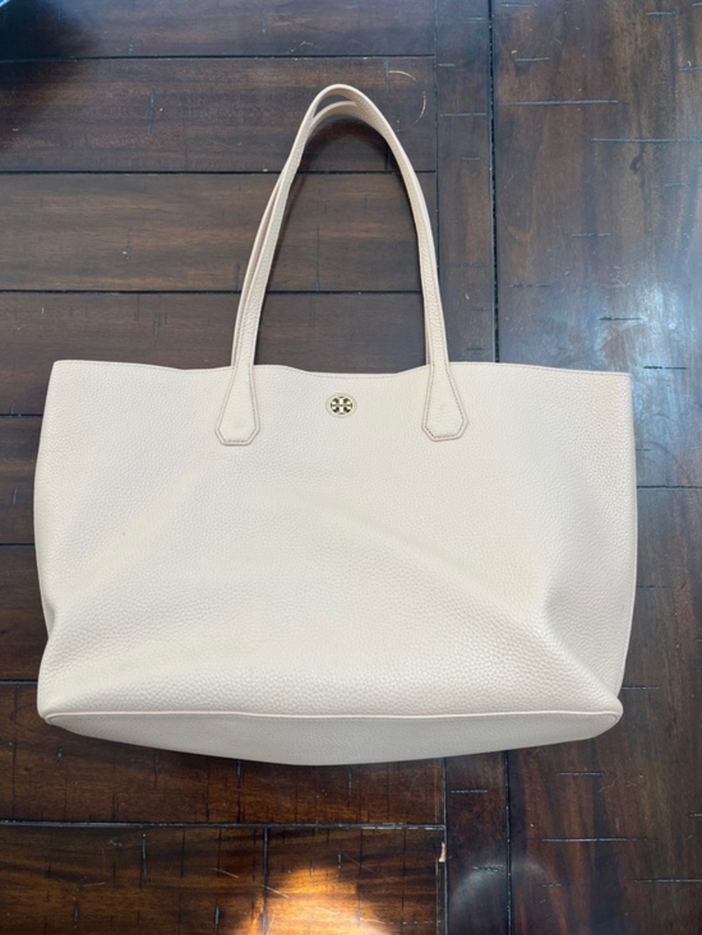 Tory Burch Pebbled Leather Tote in Light Beige